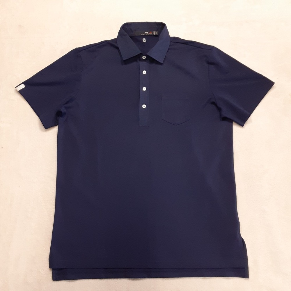 RLX Ralph Lauren Mens Performance Polo Shirt Medium Solid Navy 4 Button Placket